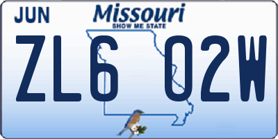 MO license plate ZL6O2W