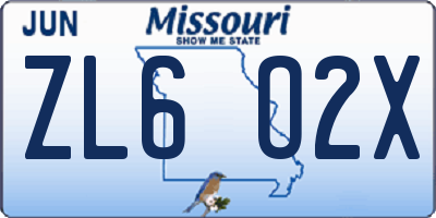 MO license plate ZL6O2X