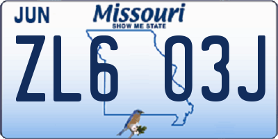 MO license plate ZL6O3J