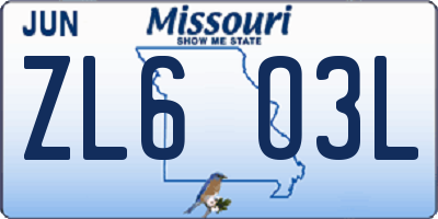 MO license plate ZL6O3L