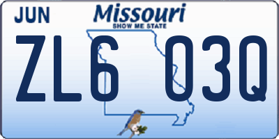 MO license plate ZL6O3Q