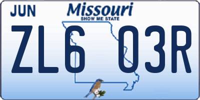 MO license plate ZL6O3R