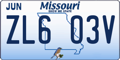 MO license plate ZL6O3V