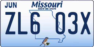 MO license plate ZL6O3X