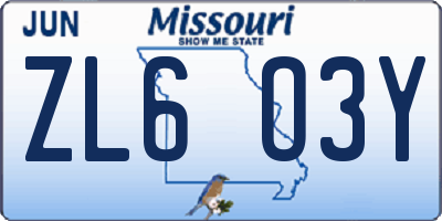 MO license plate ZL6O3Y