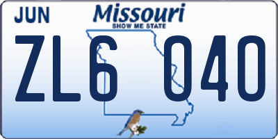 MO license plate ZL6O4O