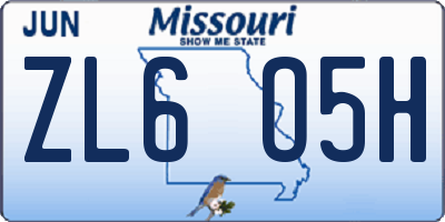 MO license plate ZL6O5H