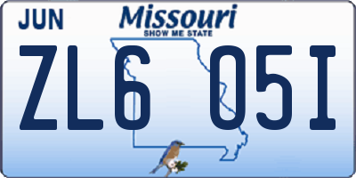 MO license plate ZL6O5I