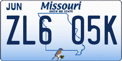 MO license plate ZL6O5K