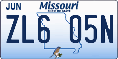 MO license plate ZL6O5N