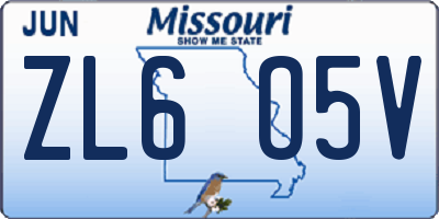 MO license plate ZL6O5V