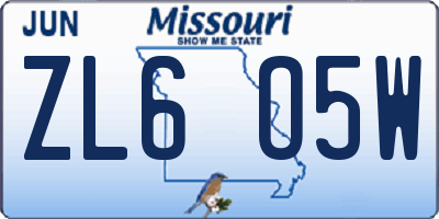 MO license plate ZL6O5W
