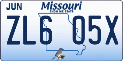 MO license plate ZL6O5X