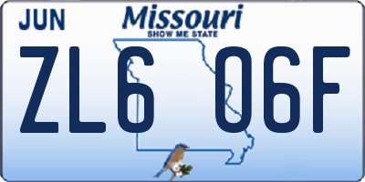 MO license plate ZL6O6F