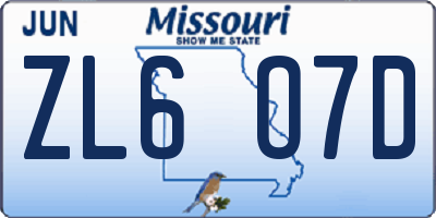 MO license plate ZL6O7D