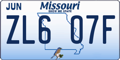 MO license plate ZL6O7F