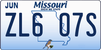 MO license plate ZL6O7S