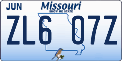 MO license plate ZL6O7Z