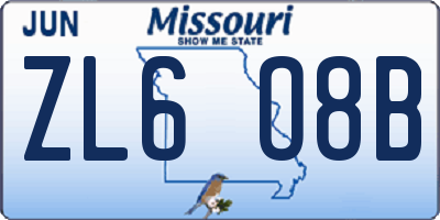 MO license plate ZL6O8B