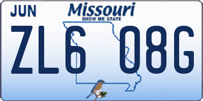 MO license plate ZL6O8G