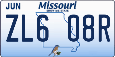MO license plate ZL6O8R