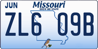MO license plate ZL6O9B
