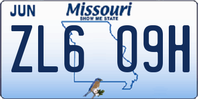 MO license plate ZL6O9H
