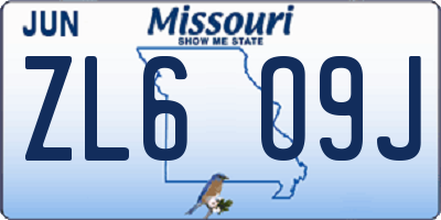 MO license plate ZL6O9J