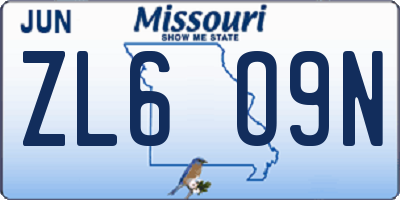 MO license plate ZL6O9N