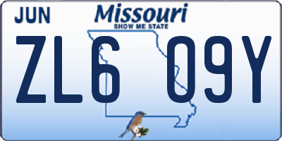 MO license plate ZL6O9Y