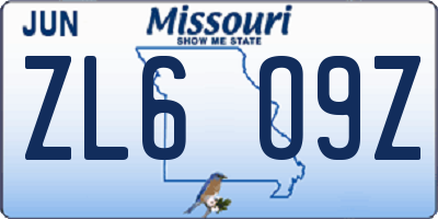 MO license plate ZL6O9Z