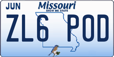 MO license plate ZL6P0D