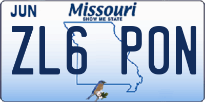 MO license plate ZL6P0N