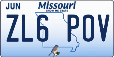 MO license plate ZL6P0V