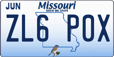 MO license plate ZL6P0X