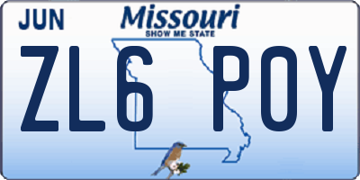 MO license plate ZL6P0Y