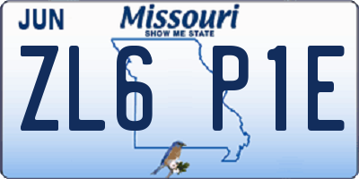 MO license plate ZL6P1E