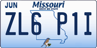 MO license plate ZL6P1I