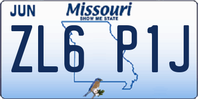 MO license plate ZL6P1J