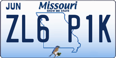MO license plate ZL6P1K