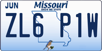 MO license plate ZL6P1W