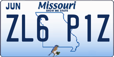 MO license plate ZL6P1Z