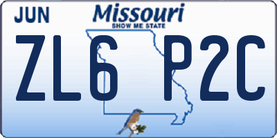 MO license plate ZL6P2C