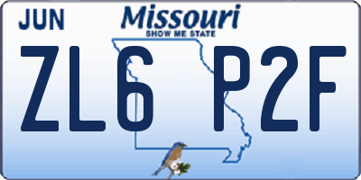 MO license plate ZL6P2F