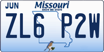 MO license plate ZL6P2W