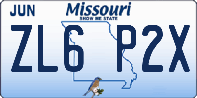 MO license plate ZL6P2X