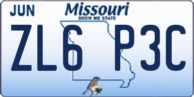 MO license plate ZL6P3C