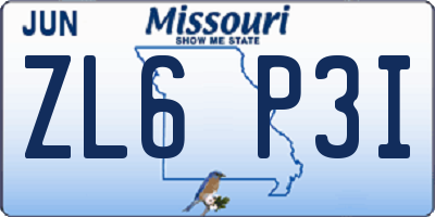 MO license plate ZL6P3I