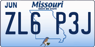 MO license plate ZL6P3J