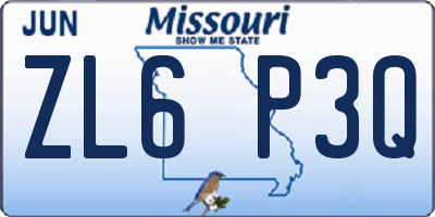 MO license plate ZL6P3Q